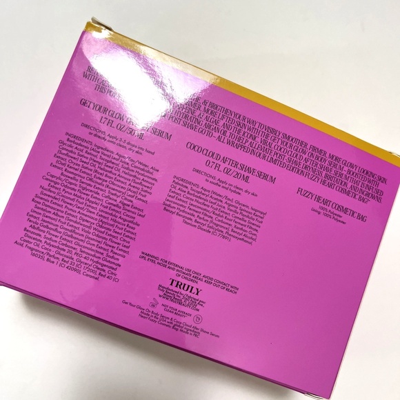 Truly 3pc Coco Glow Body Serum Gift Set After Shave Fuzzy Cosmetic Bag Glow - Picture 3 of 5